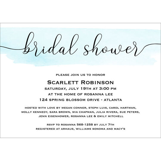 Watercolor Swash Bridal Shower Invitations